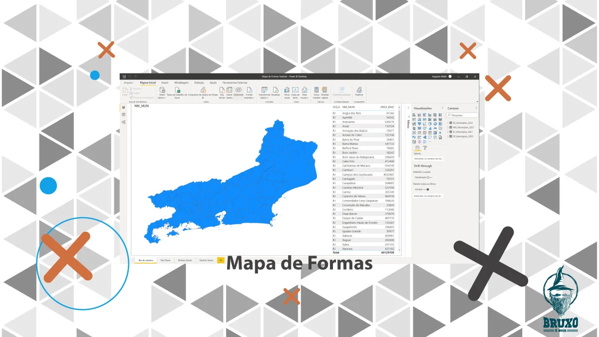 Mapa de Formas da região Sudeste no Power BI